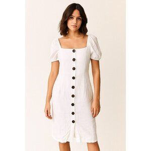 INC Dress White Puff Sleeve Linen White Women Size 8 NWT Dream Dressing